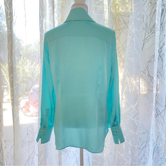 LAFAYETTE 148 light blue satin collared button up long sleeve top blouse - Picture 4 of 8